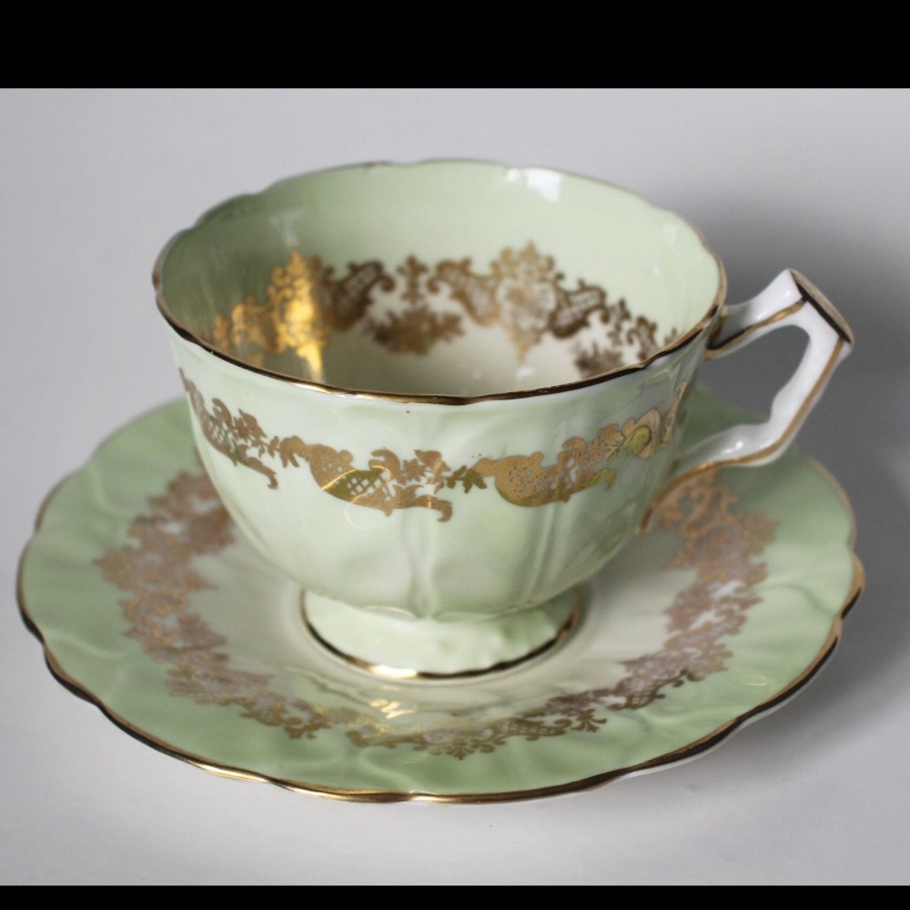 COPY - Aynsley VTG Teacup & Saucer Crocus Shape Pattern C959 Green Gold Great C…
